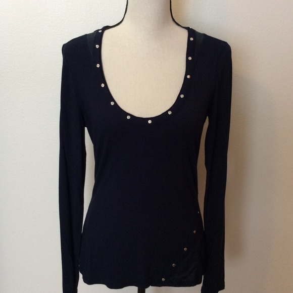 Karen Millen Tops - Karen Millen Navy Stretch Jersey T-Shirt Sz-10